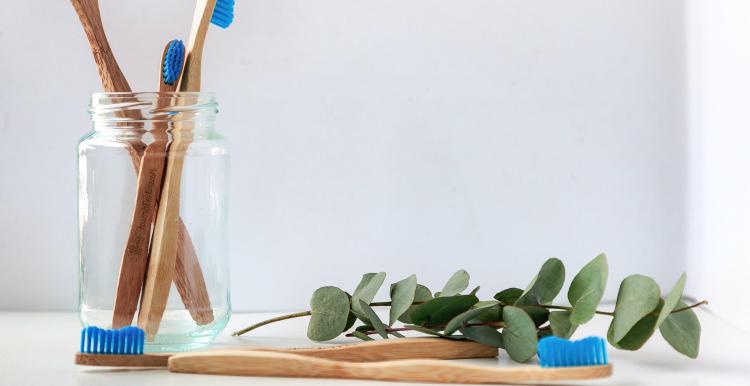 toothbrushes in a jar